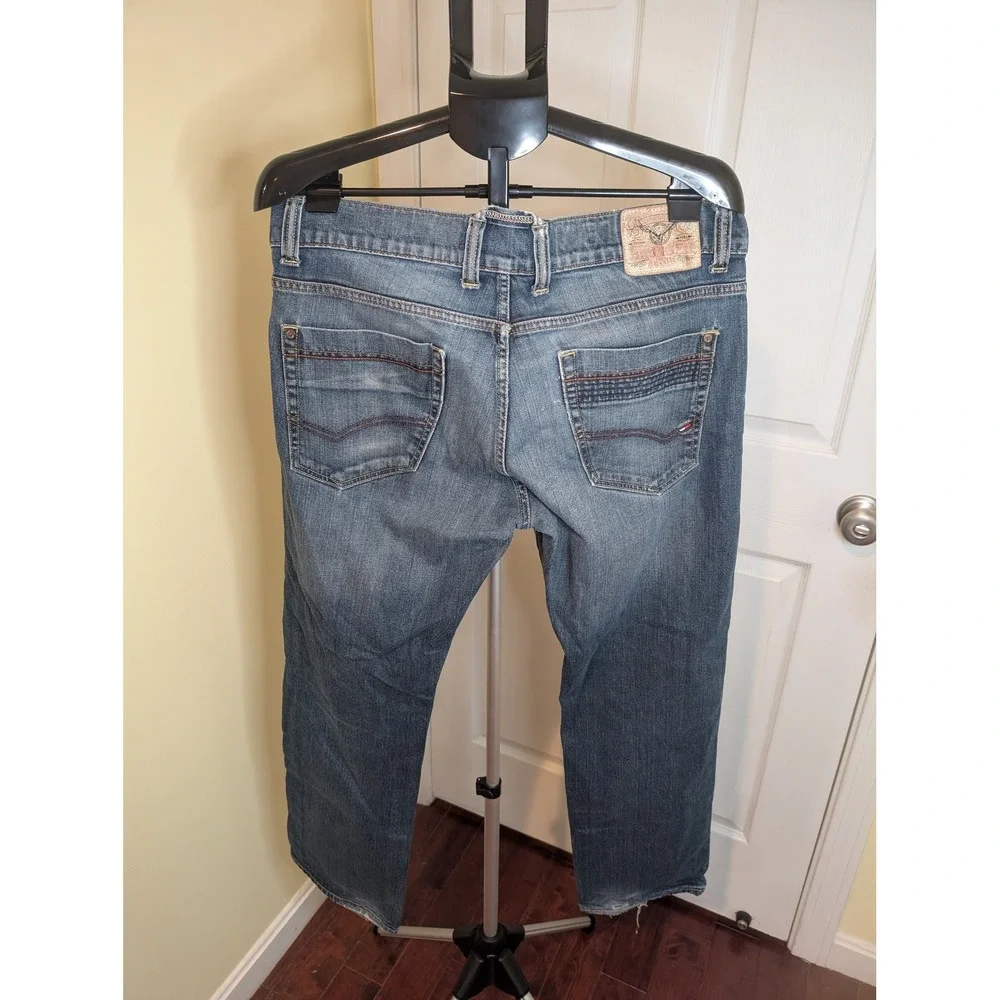 Tommy Hilfiger Jeans Rogar‎ Blue Straight Leg Moto Detail Medium Wash - Size 34
